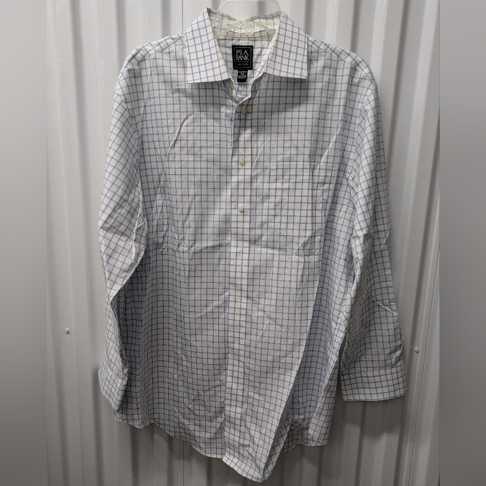 Jos. A. Bank Men's White and Blue Checkered Shirt Size 17-33